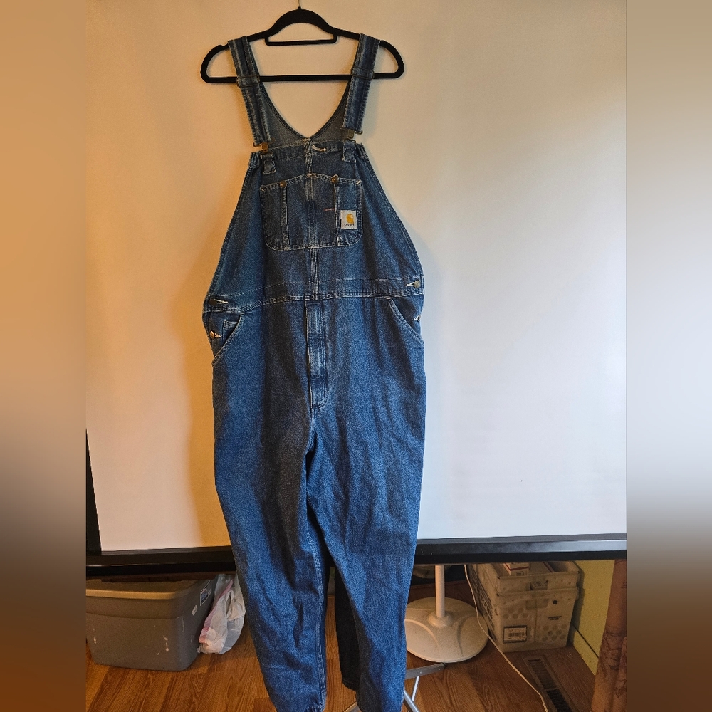 CARTHARTT DENIM OVERALLS CARPENTER POCKETS STRAIGHT LEG BIB MEN'S SIZE 44X30